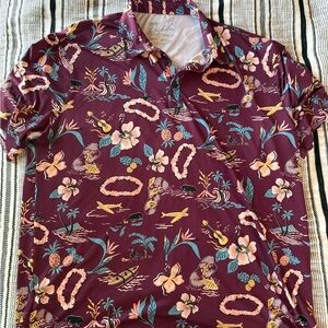 Kahala Men's Casual Burgundy Tropical Print Shirt